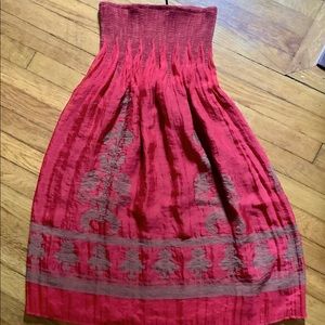 Unique item- can be worn as skirt or halter dress, warm red, beige Asian motif